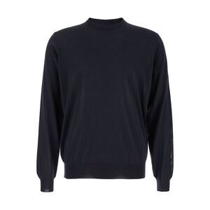 Plain Men Blue Crewneck Sweater With Ribbed Trims In Wool Man